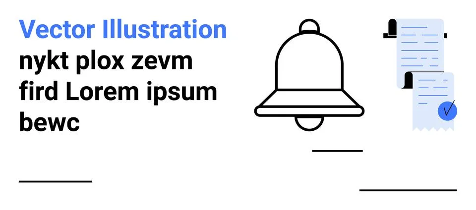 Notification Bell and Documents with Check Mark for Web and App Design Stock Illustration