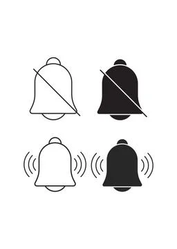 Notification Bell and Mute Silent Icons Set Stock Illustration