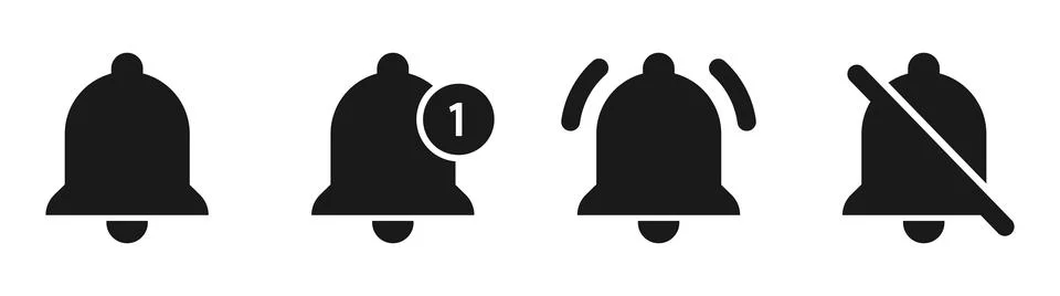 Notification bell and phone message alert icon set. イラスト素材