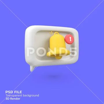 Notification bell and speech bubble isolated 3d render icon illustration PSD Template