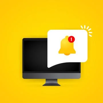 Notification bell on computer display illustration. New message. Vector on is Stock Illustration