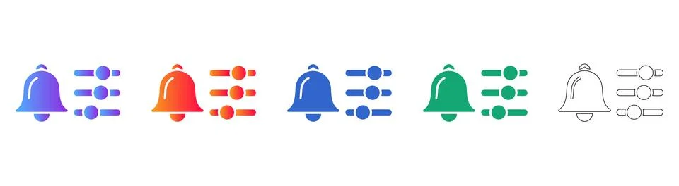 Notification Bell with Control Dots Icon Set, Gradient &amp; Outline 스톡 일러스트