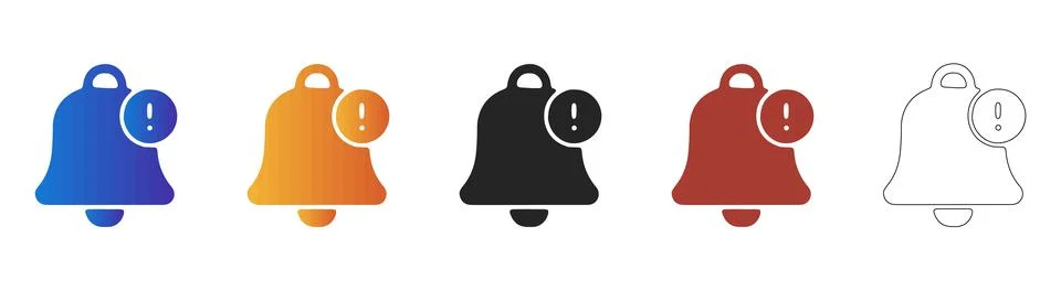 Notification bell with exclamation mark alert icon Stock Illustration