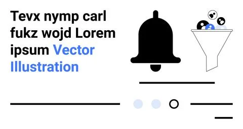 Notification Bell, Filter Funnel with Text, Progress Bar, and White Backgroun Stockillustratie