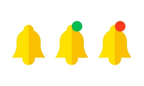 Notification bell, flat color icon. Vector EPS 10. Set of 3 bells with color dot Stock Illustration