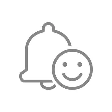 Notification bell with happy face line icon. Inbox message, message notification Illustrazione stock