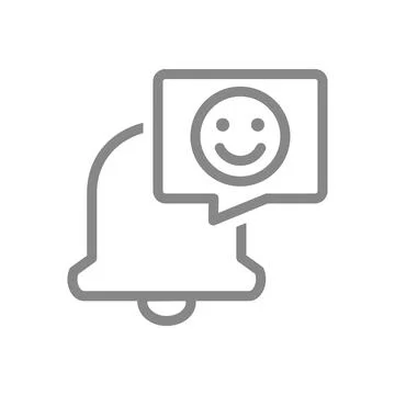 Notification bell with happy face in speech bubble line icon. Inbox message Stock-Illustration