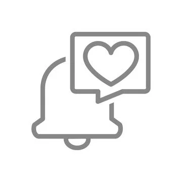 Notification bell with heart in speech bubble line icon. Inbox message, message Stock Illustration