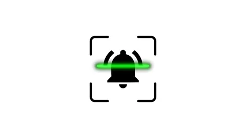 Notification bell icon appears in camera focus frame with animated sound wave Stock Footage 346498779