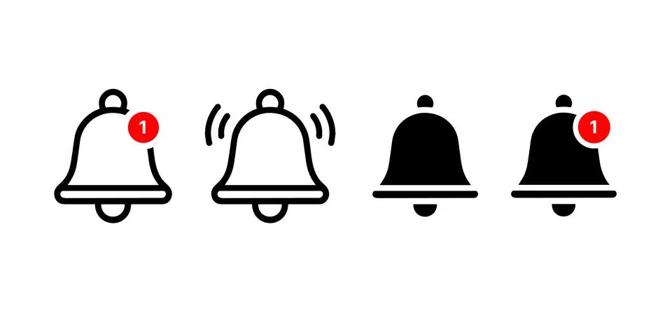 Notification bell icon in flat style on white background. Alert or reminder Stock Illustration
