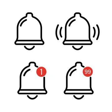 Notification bell icon line set. Vibrates to warn about upcoming show Stock Illustration