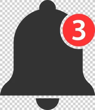Notification bell icon with a red circle indicating three unread alerts, si.. Stock Illustration
