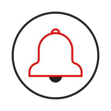 A notification bell icon in a red outline, set within a circular frame prov.. Stock Illustration