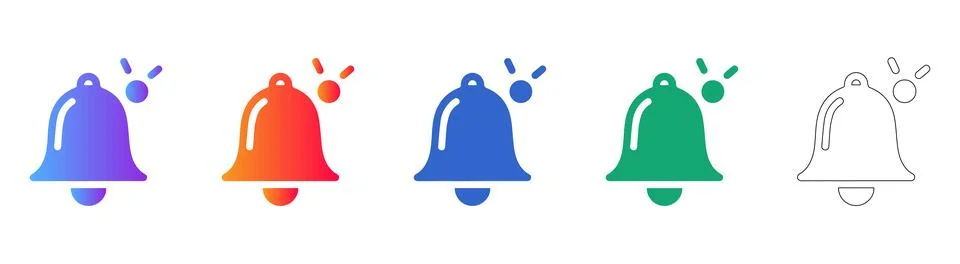 Notification Bell Icon Set with Alert Badge in Gradient and Outline Stock Illustration