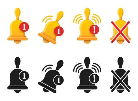 Notification bell icon set in flat style. Incoming inbox message vector ill.. Stock Illustration