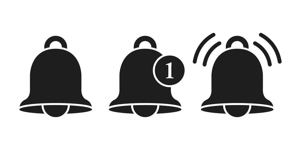 Notification bell icon set in flat style. Incoming inbox message vector ill.. Stock Illustration