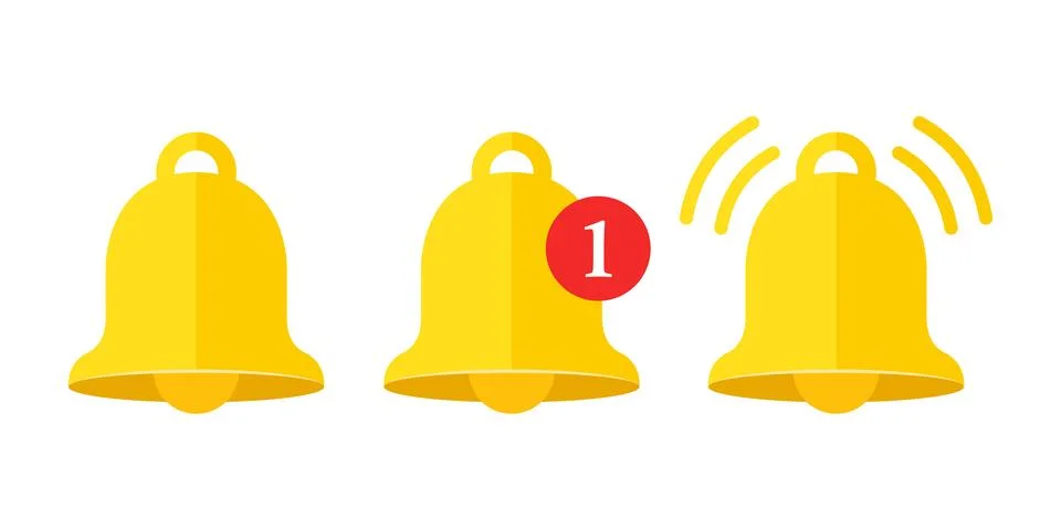 Notification bell icon set in flat style. Incoming inbox message vector ill.. Stock Illustration