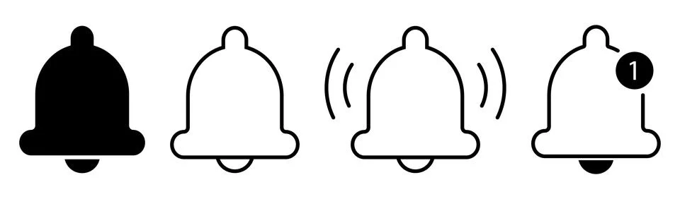 Notification bell icon set Stock Illustration