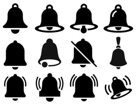 Notification bell icon set Stock Illustration