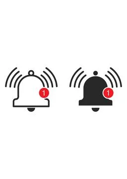 Notification Bell Icon Set with Red Badge and Alert Waves Stock Illustration
