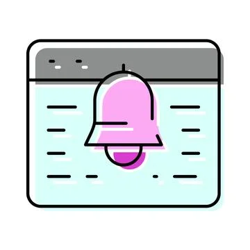 Notification bell icon on a software window Stock Illustration
