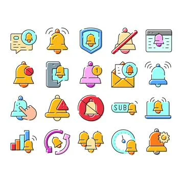 Notification bell icons set for alerts and reminders Stock Illustration