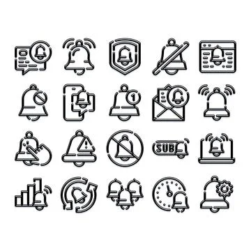 Notification bell icons set for digital alerts Stock Illustration