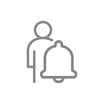 Notification bell with man line icon. Personal inbox message, message bell Stock Illustration