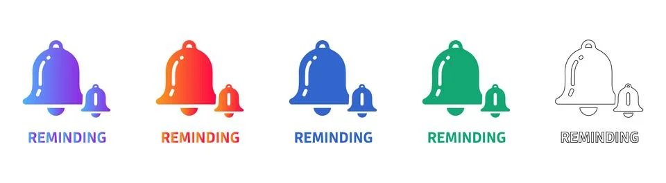 Notification Bell Reminder Icon Set Stock Illustration