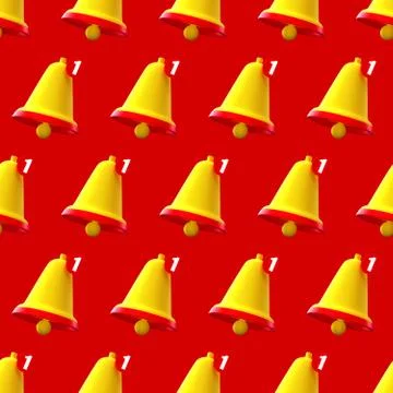 Notification bell seamless pattern creative concept. Cartoon Minimal Orange R Illustrazione stock
