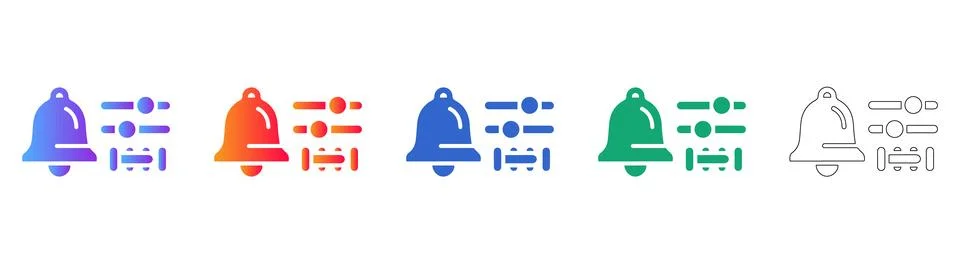 Notification Bell Settings Icon Set Stock Illustration