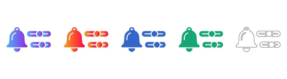 Notification Bell with Sliders Icon Set, Gradient and Outline Stockillustratie