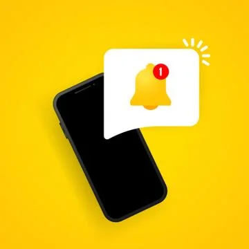 Notification bell on smartphone display illustration. New message. Vector on  Stock Illustration
