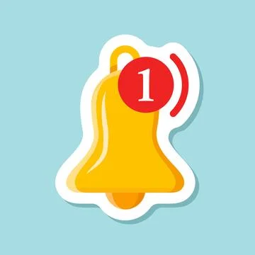 Notification bell sticker icon in flat style. Incoming inbox message vector.. Stock Illustration