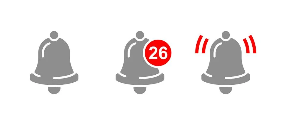 Notification bell in three variations Stock Illustration