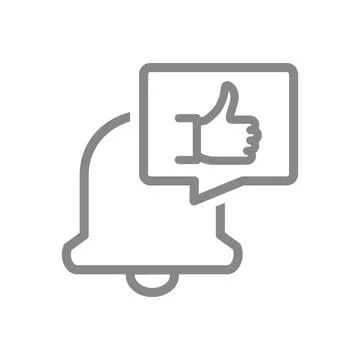 Notification bell with thumb up in speech bubble line icon. Inbox message Stock Illustration