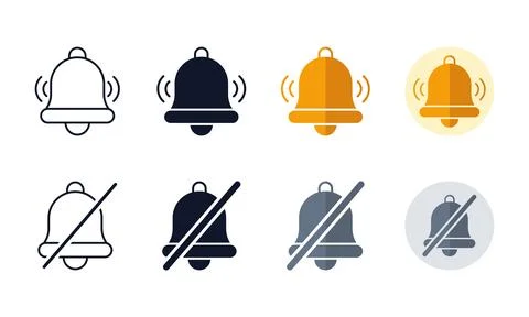 Notification bell ui icon variations including muted and active states for .. 스톡 일러스트