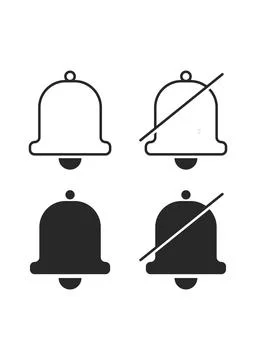 Notification Bell Vector Icon Set with Muted and Active States for UI Design Stock Illustration
