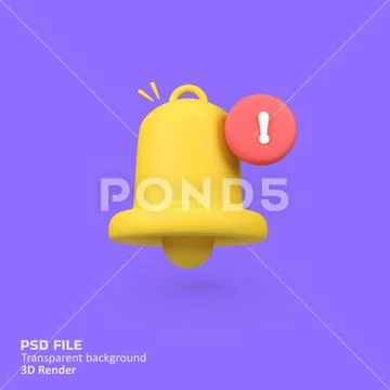Notification bell with warning sign isolated 3d render icon illustration PSD 템플릿