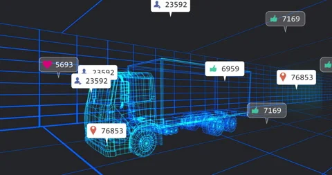 Notification bubble appearing above cab, icons popping around wireframe Video stock 312500951