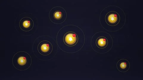 Notification Bubbles Floating on Dark Background with Glowing Rings Vídeo Stock 346659705