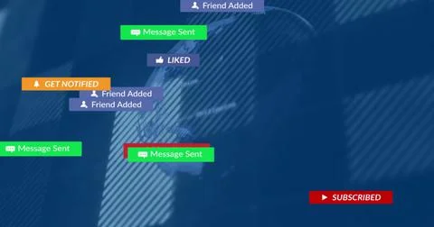 Notification bubbles floating on dashboard with message sent friend added liked Illustrazione stock