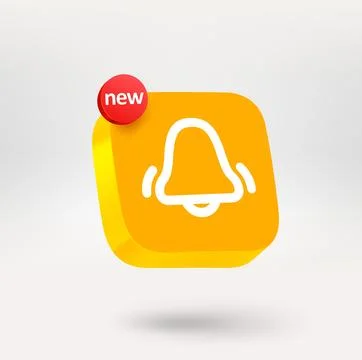 Notification button with NEW label. Mobile application icon. 3d vector icon.. Illustrazione stock