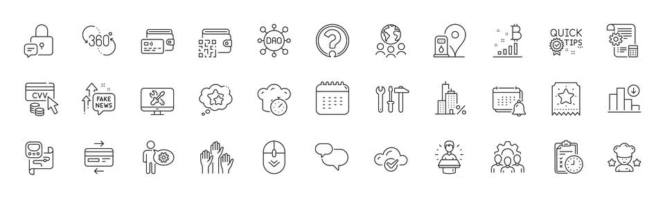 Notification, Decreasing graph and Wallet line icons. For web app, printing Stock Illustration