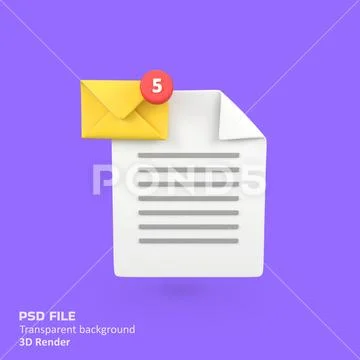 Notification Email and Document isolated 3d render icon illustration PSD Template