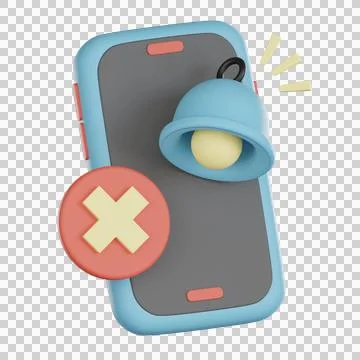 Notification empty states 3d icon with phone and bell symbol showing alert .. Stock Illustration