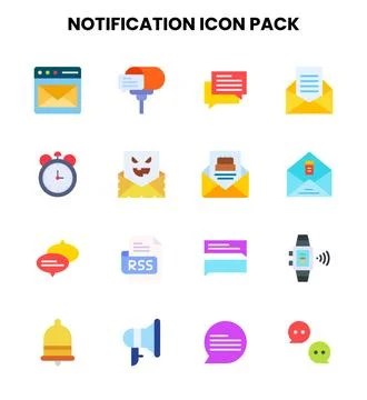 Notification Flat Set Icons Pack Stock Illustration