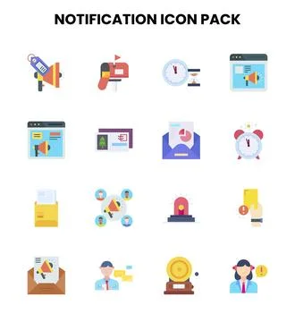 Notification Flat Set Icons Pack Stock Illustration