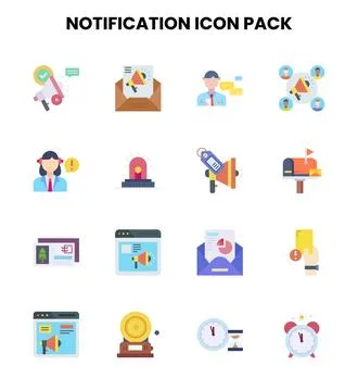 Notification Flat Vector Icons Pack Stock Illustration