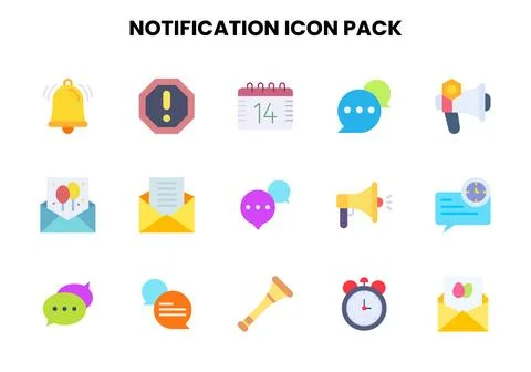 Notification Flat Vector Icons Pack Stock Illustration